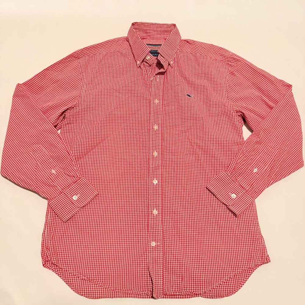 Vineyard Vines Button Down Shirt Mens Small Red Gingham Whale Shirt 2013